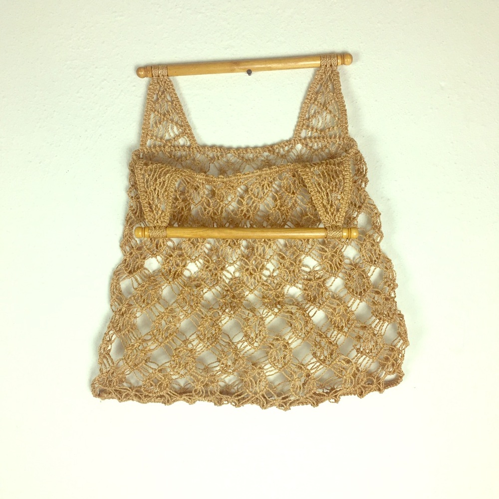 3 for $30- Vtg Woven Hemp Bag with Wooden Handles
